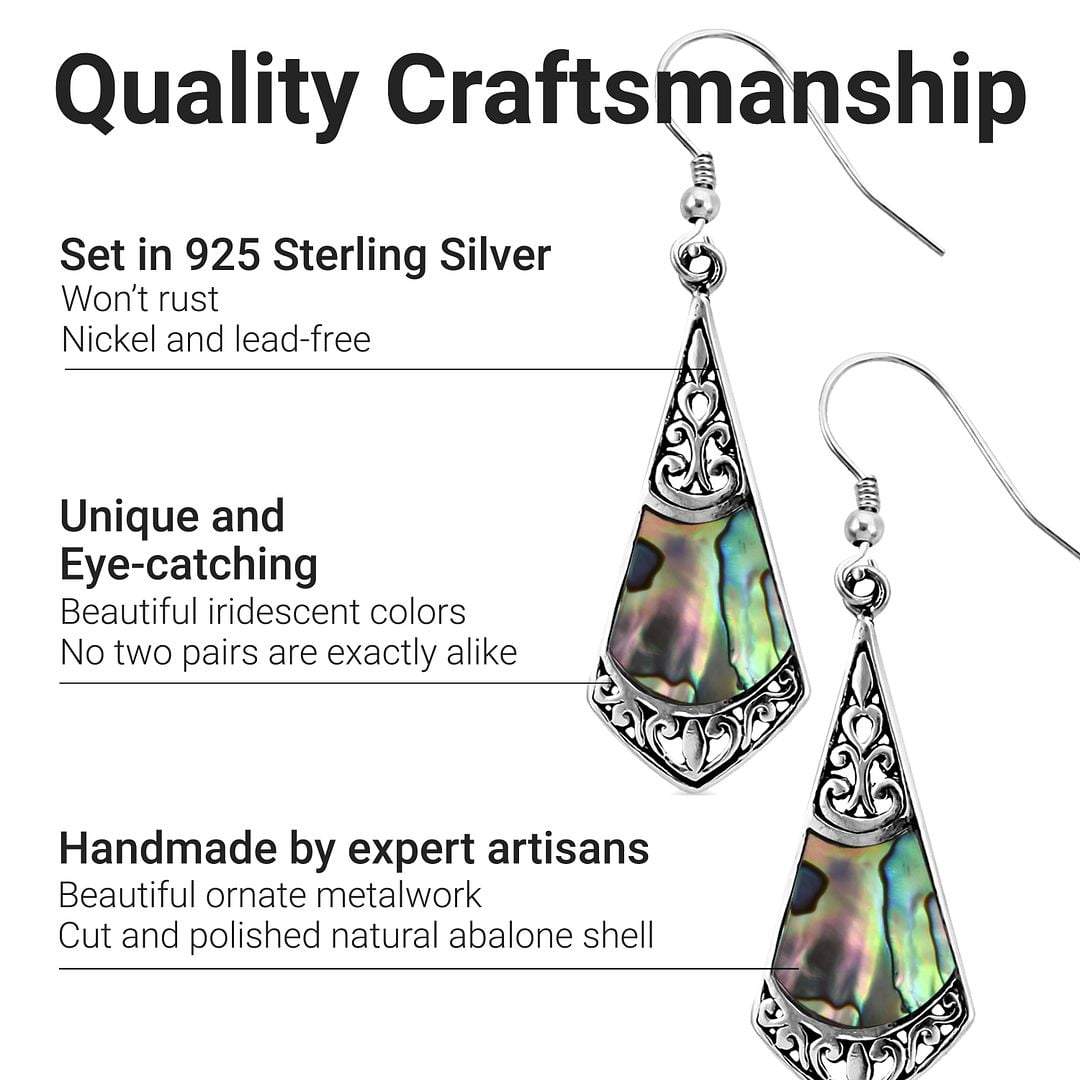 Womens Earrings Dangle - 925 Sterling Silver Earrings for Women - Beach Boho Abalone Shell Jewelry Anniversary Birthday Christmas Gifts