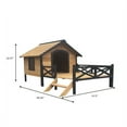thumbnail image 3 of Wooden Dog House Outdoor Indoor, Pet Shelter Log Cabin Station with Opening Hinged Roof, Weatherproof Big Dog Kennel with Porch for Small to Large Dogs Outside Patio, Yellow Brown, 3 of 9