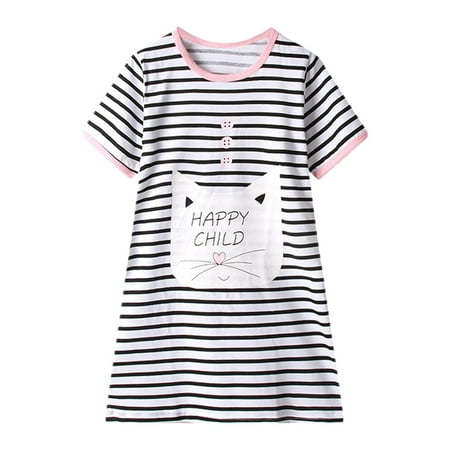 

Summer Dresses For Girls Toddler Summer Short Sleeve Cartoon Print Casual Nightdress Sun Dress