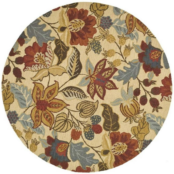 SAFAVIEH Jardin Kelly Floral Wool Area Rug, Beige/Multi, 6' x 6' Round