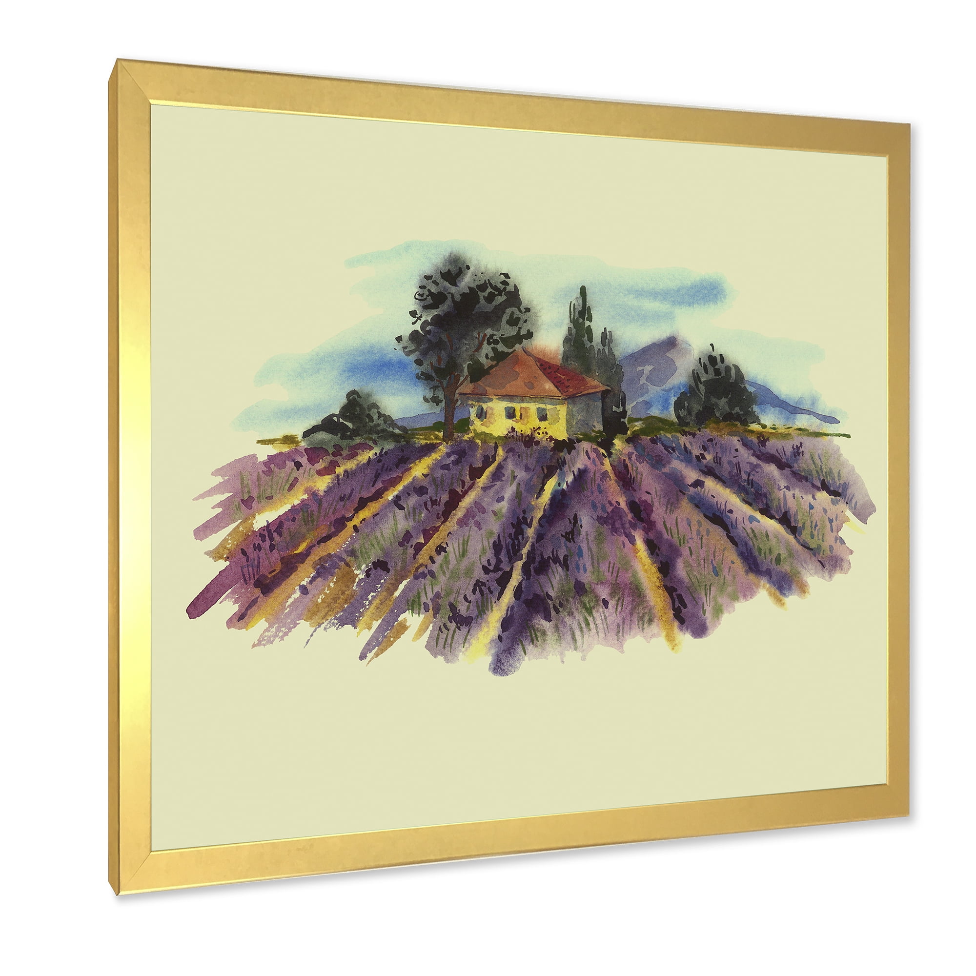 Designart 'Landscape With Blooming Lavender and Village House' Traditional Framed Art Print