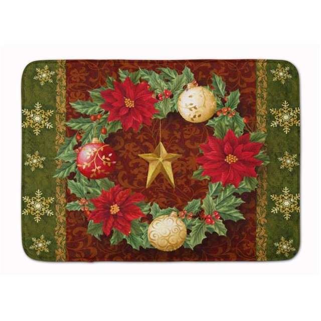 Holly Wreath with Christmas Ornaments Machine Washable Memory Foam Mat