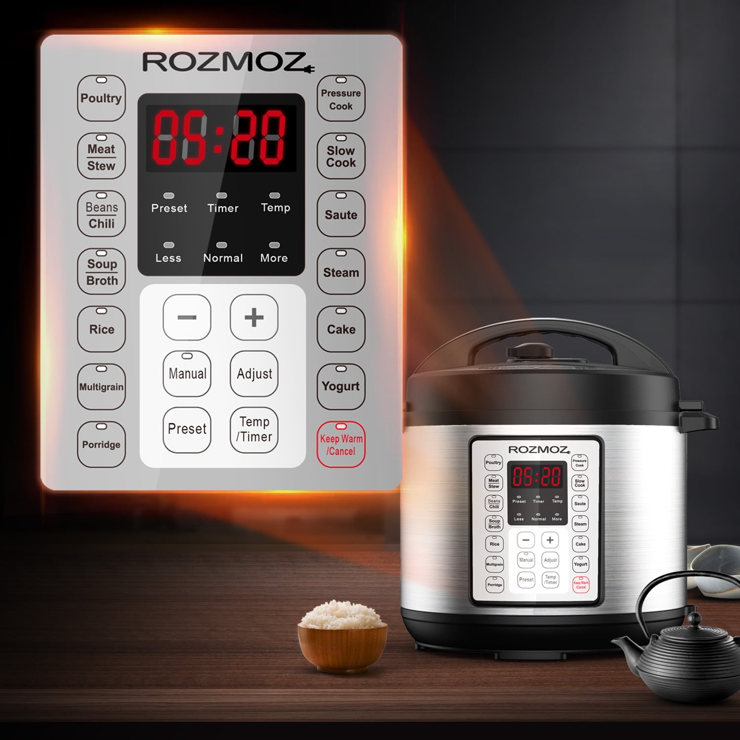 ROZMOZ Pressure Cooker 6Qt Stainless Steel Electric Pressure Instant Pot with 14 Preset Modes RP10
