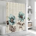 thumbnail image 7 of Blue Green Floral Waterproof Fabric Shower Curtain,Spring Summer Mallow Flowers Retro Waterproof Fabric Shower Curtain for Bathroom Curtains Bathtubs Shower Curtains with 12 Hooks Standard 72x72, 7 of 7
