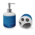 thumbnail image 2 of Ambesonne Underwater Soap Dispenser & Toothbrush Holder Set, Sharks Ship Compass, 2 Pcs, Blue White, 2 of 6