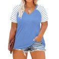 thumbnail image 2 of Fesfesfes Plus Size Tops for Womens Casual Tunic Striped Printed Raglan Short Sleeve T-Shirts V-Neck Tops Blouse XL(US:10), 2 of 7