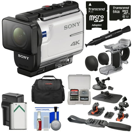 Sony Pov Cam 4k Sony Action Cam FDR-X3000 Wi-Fi GPS 4K HD Video Camera Camcorder with Finger Grip + Suction Cup + Helmet Mount + 64GB Card + Battery & Charger + Case + Kit ()