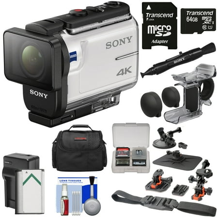 Sony Action Cam FDR-X3000 Wi-Fi GPS 4K HD Video Camera Camcorder with Finger Grip + Suction Cup + Helmet Mount + 64GB Card + Battery & Charger + Case +