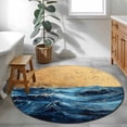 thumbnail image 3 of Round Rugs 4Ft, Navy Blue Round Area Rug Washable Indoor Throw Carpet, Modern Abstract Golden Oil Painting Soft Non Slip Circle Rug for Kitchen Nursery Room Home Decor Aesthetic, 3 of 8