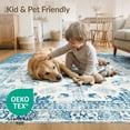 thumbnail image 4 of ODIKA 9'x12' Washable Area Rug Chinoiserie Vintage Distressed Botanical Border Throw Dusty Flower for Dining Room, Basement, Large Office, Non-Slip Chair-Friendly, 4 of 7