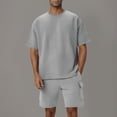 thumbnail image 2 of VBTAPA Men's Fashion 2 Piece Waffle Knit T Shirt and Shorts Sets Summer Beach Outfits Casual Tracksuits Set with Pockets Gray L, 2 of 9