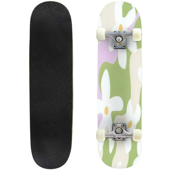 Skateboards for Beginners Abstract wavy seamless white flowers colorful waves Blossom spring 31"x8" Maple Double Kick Concave Boards Complete Skateboards Outdoor for Adults Youths Kids Teens Gifts