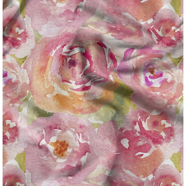 Soimoi Tissu Poly Georgette Imprimé Aquarelle Rose 1 Yard 52 Pouces de Large