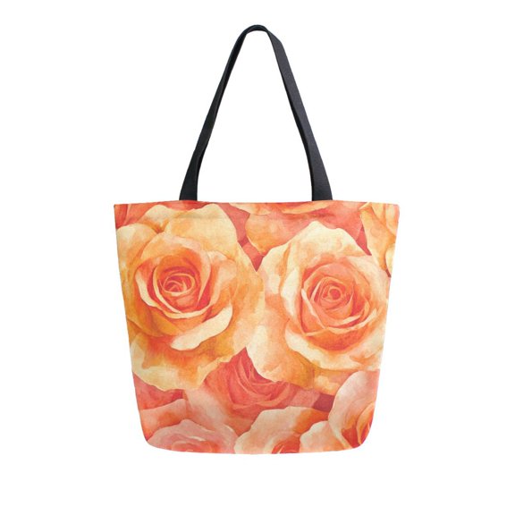 Large Canvas Bag 13.5x5.1x15 Inch Canvas Bag Shopping Canvas Bag Suitable For Outing Shopping Travel Out Of Large Capacity Storage Cartoon Orange Roses