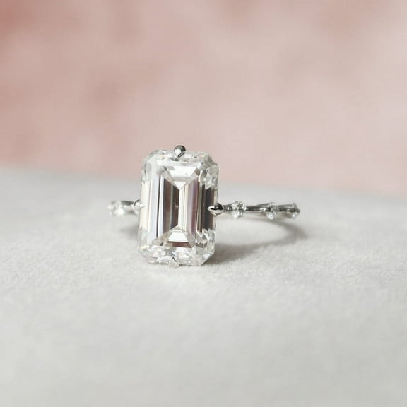 Silvago Jewelry 14K White Gold Plated Ring - Emerald Cut Excellent 1.85 Ct Diamond Ring For Women's - Solitaire with Accent Diamond Rings for Women's - Unique Engagement Wedding Rings for Her