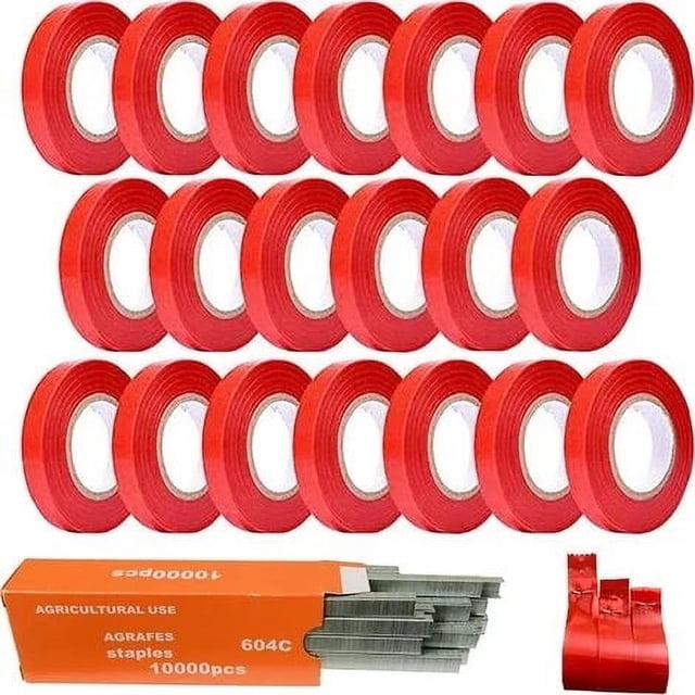 Paquete de 21 Pince à Lier Branche Machine à Taper Nouer Branches, 20 PCS Rubans de Pépinière, 1 Bo?te Agrafes pour Raisins, Tomates Vignes