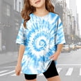 thumbnail image 2 of JIAYUE Girls T Shirt With Tie Dye Print And Relaxed Short Sleeve Design For Kids Summer Casual Tee Round Neck Top For Girls Breathable Soft Blend, 2 of 3