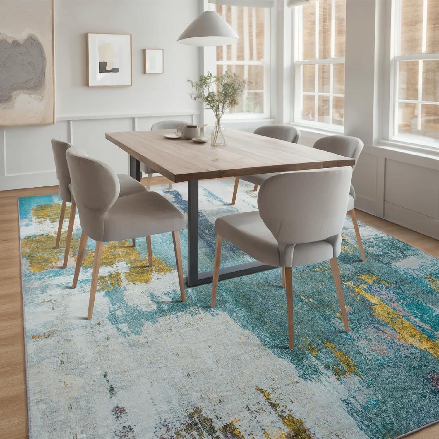 Lochas Modern Vintage Abstract Rug Fluffy Area Rugs Soft Carpet for Living Room Bedroom Home Decor,5'x7',Blue