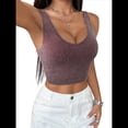 thumbnail image 1 of Tops Cortos Sin Mangas para Mujer con Cuello Cuadrado Acanalado Marrón M, 1 of 7
