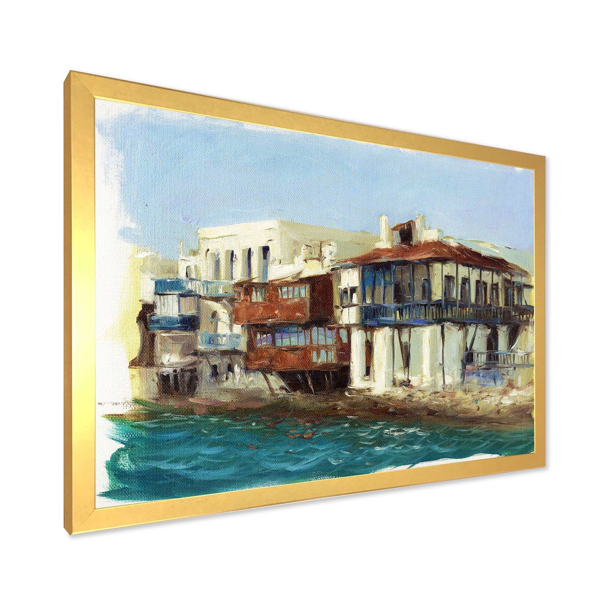Designart 'Impression Old Houses On The Island of Mykonos Greece' Nautical & Coastal Framed Art Print