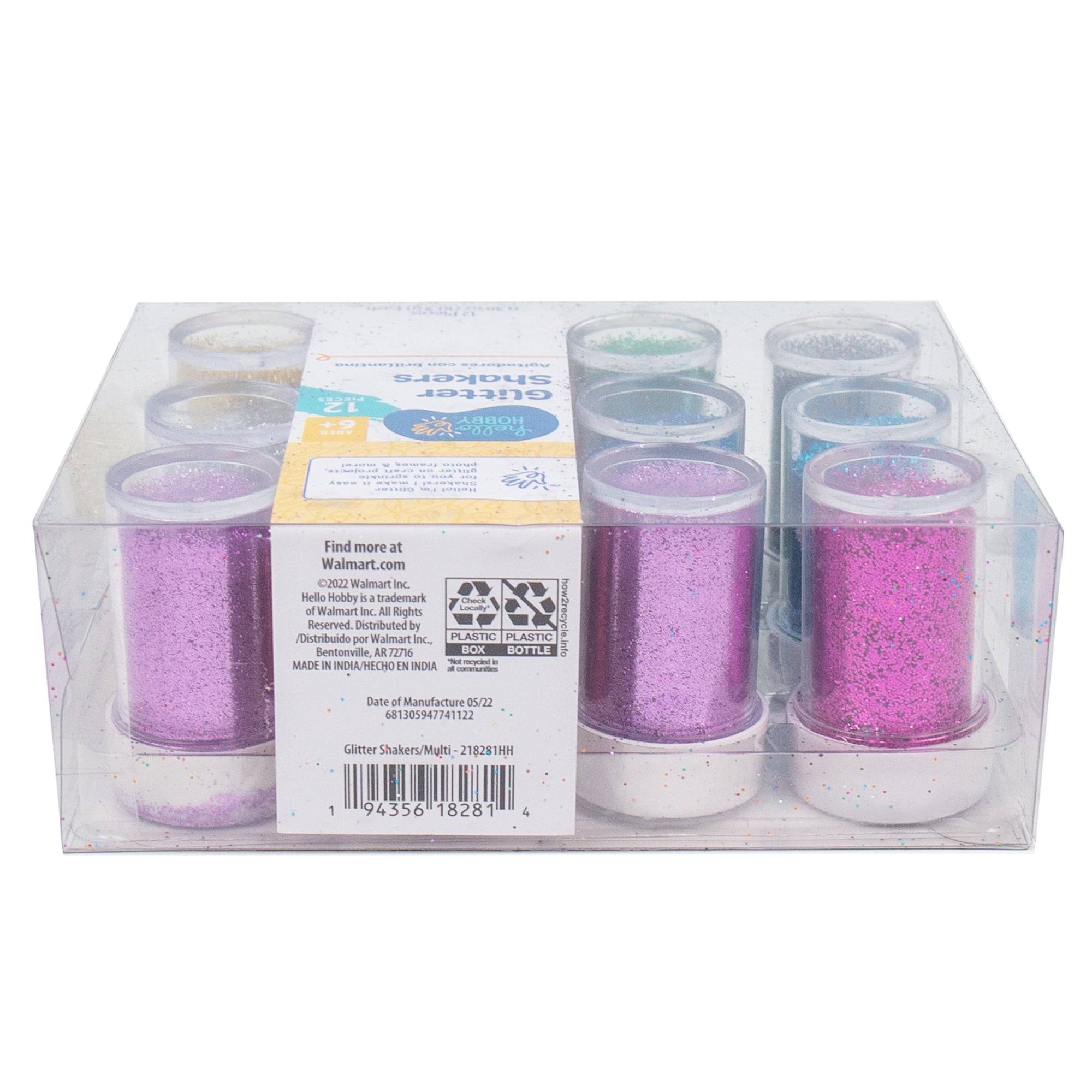 Hello Hobby Multicolor Glitter Shakers, 12-Pack, Boys and Girls, Child, Ages 6+