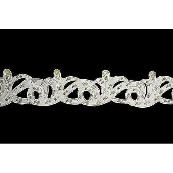Lily 1-5/8" White Satin Bridal Pearl Beaded Sequins Corded Lace Trim by Yardage