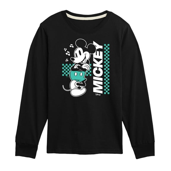 Disney - Mickey & Friends - Checkered Retro Design - Toddler And Youth Long Sleeve Graphic T-Shirt
