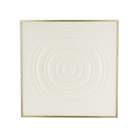DecMode White Metal Ribbed Geometric Wall Decor with Brass Frame