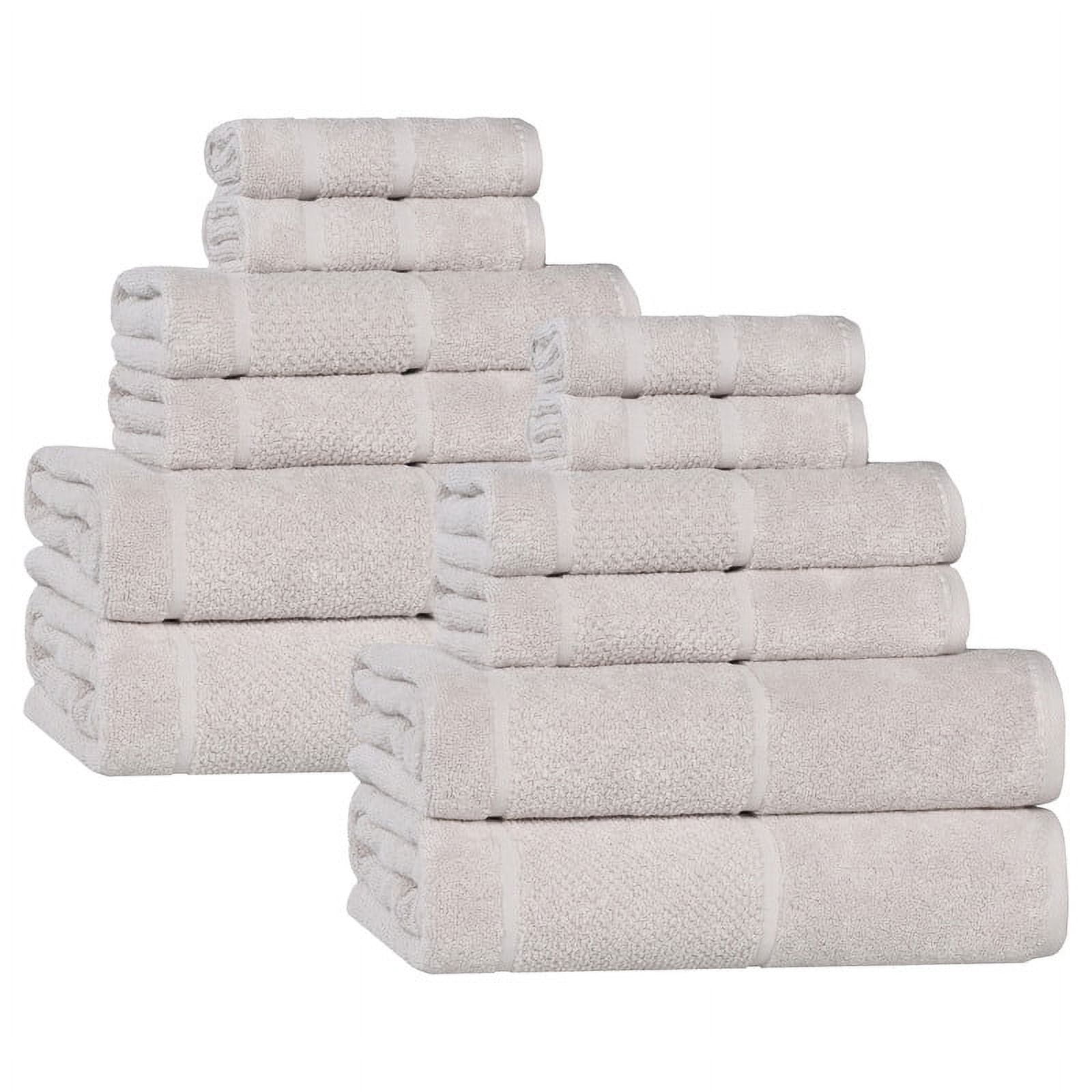 Superior Mile Smart Twist Cotton Medium Weight 12 Piece Towel Set, Ultra Absorbant Towels, Silver