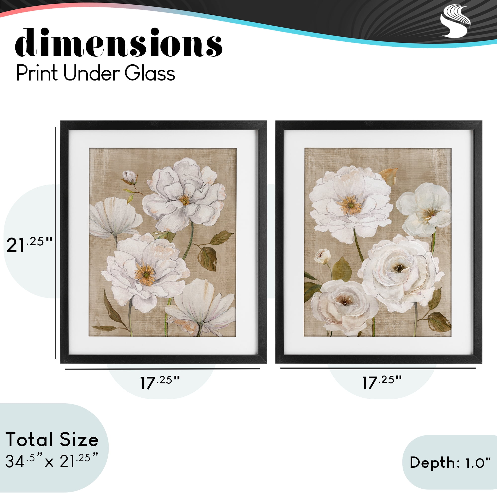 Stupell Industries White Blooms over Neutral 2 Piece Black Framed Print Under Glass Set, design by Carol Robinson