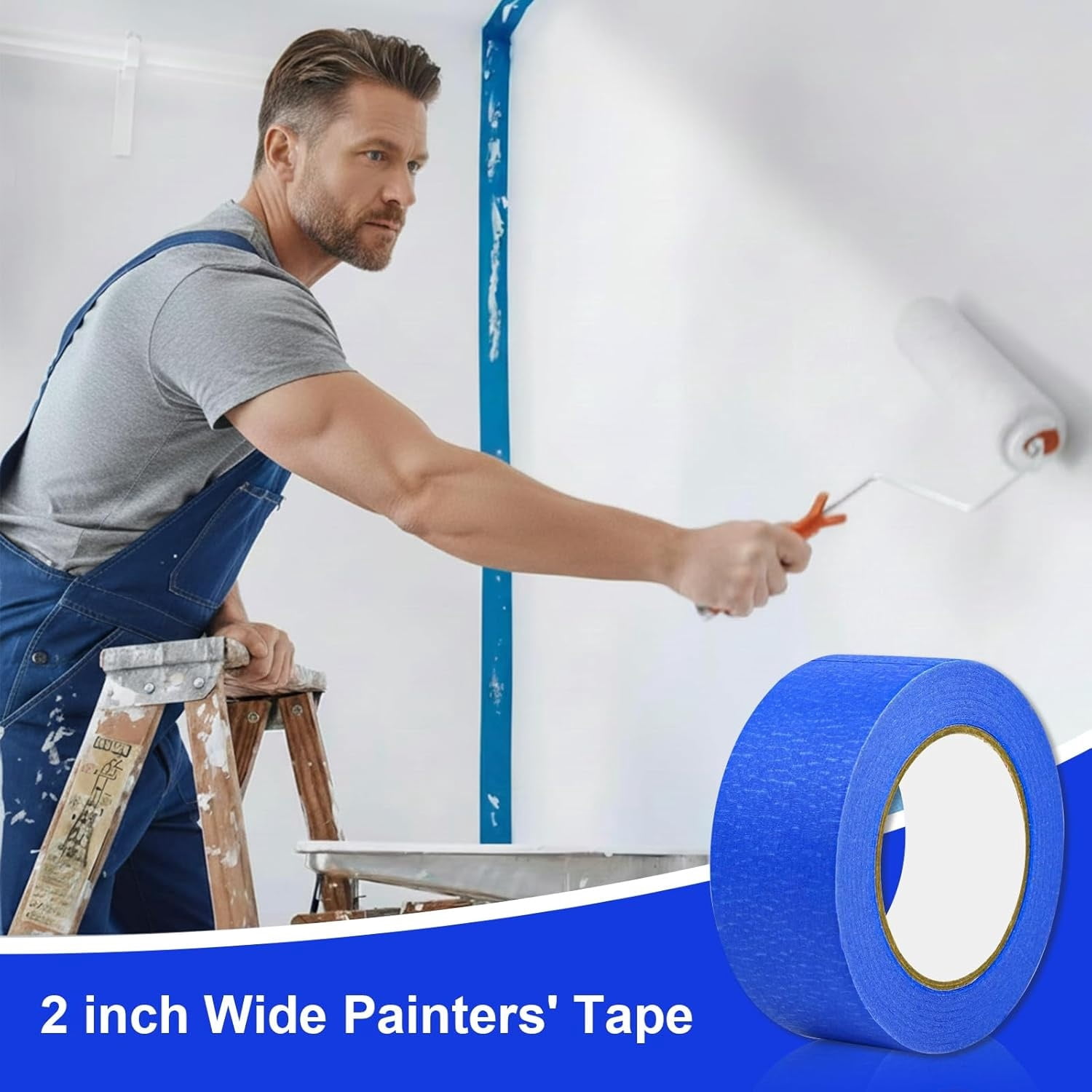 Blue Painters Tape 2 inch Wide (2 Inch x 55 Yards), Multi-Surface Masking Tape for Home Renovation, Clean Removal, No Residue, 6 Rolls
