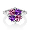 thumbnail image 2 of Gem Stone King 925 Sterling Silver Pink Tourmaline and Purple Amethyst Ring for Women (1.76 Cttw, Heart Shape 5MM, Gemstone October Birthstone, Size 8), 2 of 3
