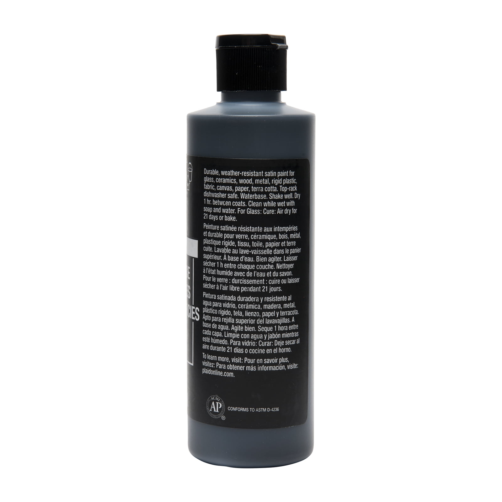 8oz. Pure Black Multi-Surface Satin Acrylic Paint by FolkArt - Non-Toxic Paint for Drawing - Painting - Art & Crafts Supplies - Bulk 6 Pack