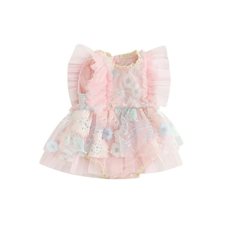 

ESASSALY Baby Girls Romper Dress Fly Sleeve Embroidery Flower Bodysuit
