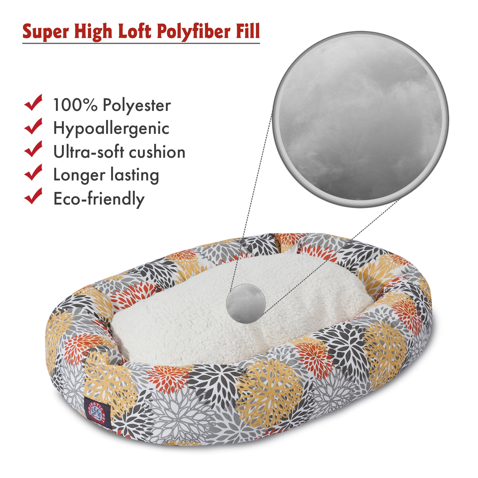 Majestic Pet Sherpa Blooms Bagel Pet Bed for Dogs, Calming Dog Bed Washable, Large, Citrus