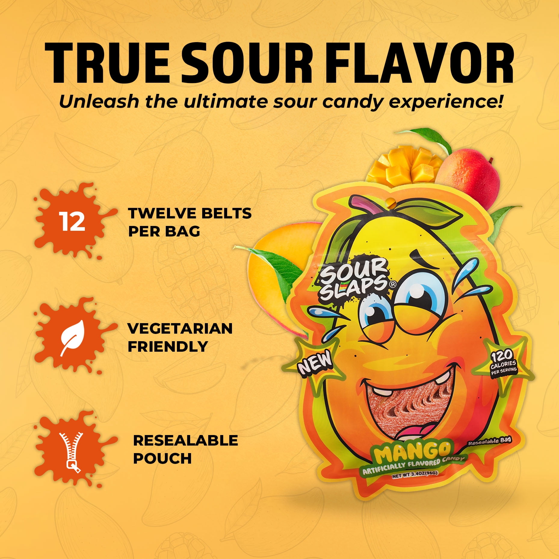 Sour Slaps 9-Pack Flavored Sour Candy Belts - Deliciously Sour, Fresh & Chewy, Extreme Sour Kick, Vegetarian, 9 Mouth Watering Flavors Sweet Snack Fruit Candies Tangy Bonbon