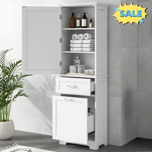 Tcbosik 68.4"H Tall Bathroom Cabinet, Narrow Storage Cabinet with Adjustable Shelf, Door and 2 Drawers, Floor Cabinet for Living Room, Entryway, Kitchen, White