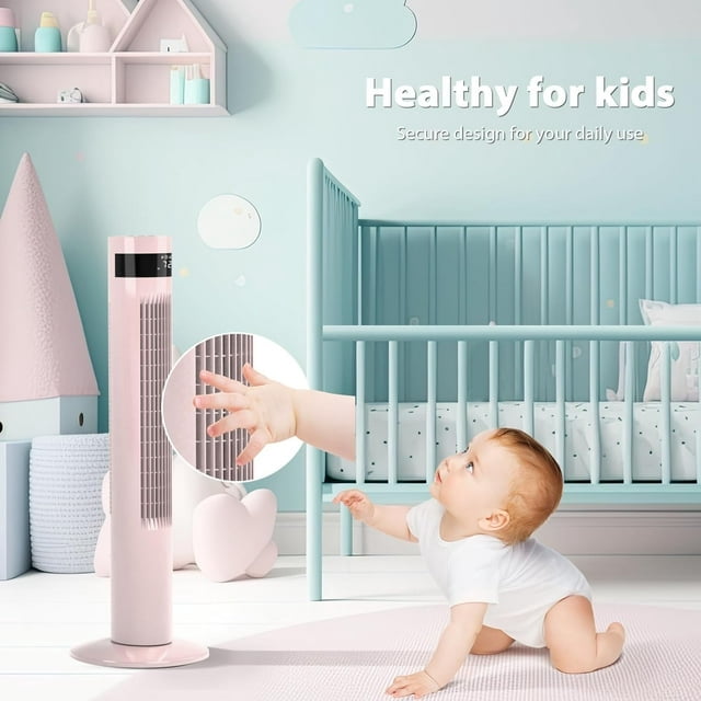 Electactic 35" Tower Fan Portable Floor Fans with Remote Control & 12H Timer 3 Speeds Wind 3 Modes, Pink