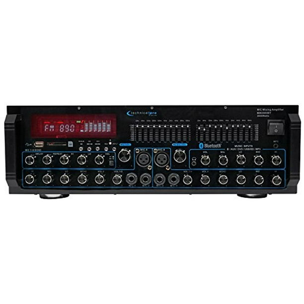 Technical Pro MM2000BT Bluetooth Karaoke Mixer Amplifier – 2000W Peak, 6 Mic Inputs, USB/SD, 10-Band EQ