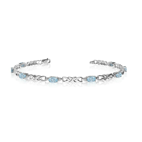 14K White Gold Oval Aquamarine and Diamond Bracelet