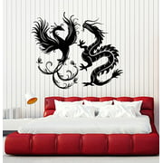 Vinyl Wall Decal Dragon Phoenix Bird Fantasy Asian Style Stickers Murals Large Decor (ig4887) White