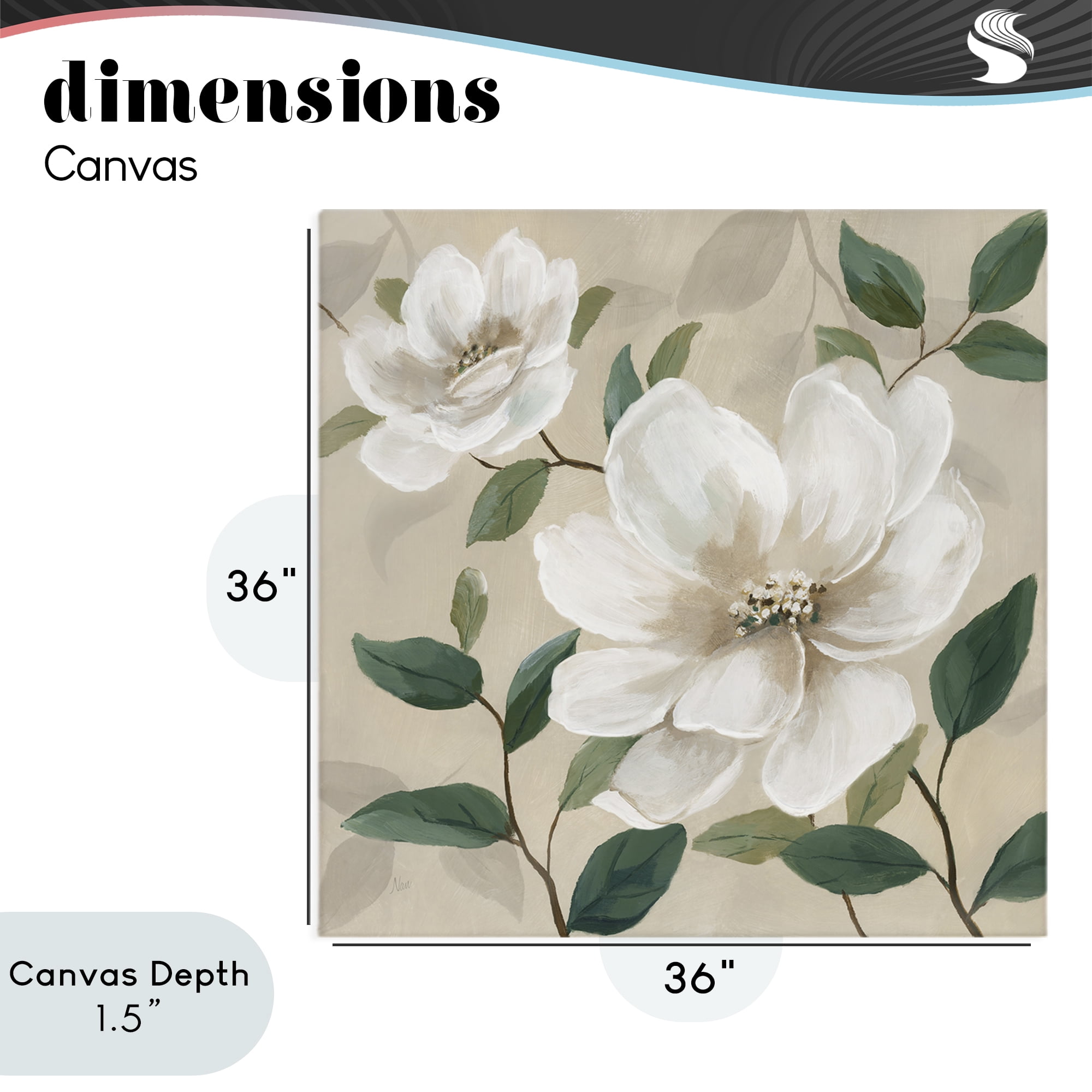 Stupell Industries Serene White Blossom with Leaves Canvas Wall Art, design by Nan