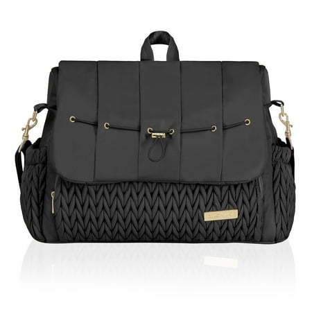 Hannah & Sophia Belle Convertible Diaper Backpack & Messenger Bag – Stylish Everyday Parent Bag, Black Orchid