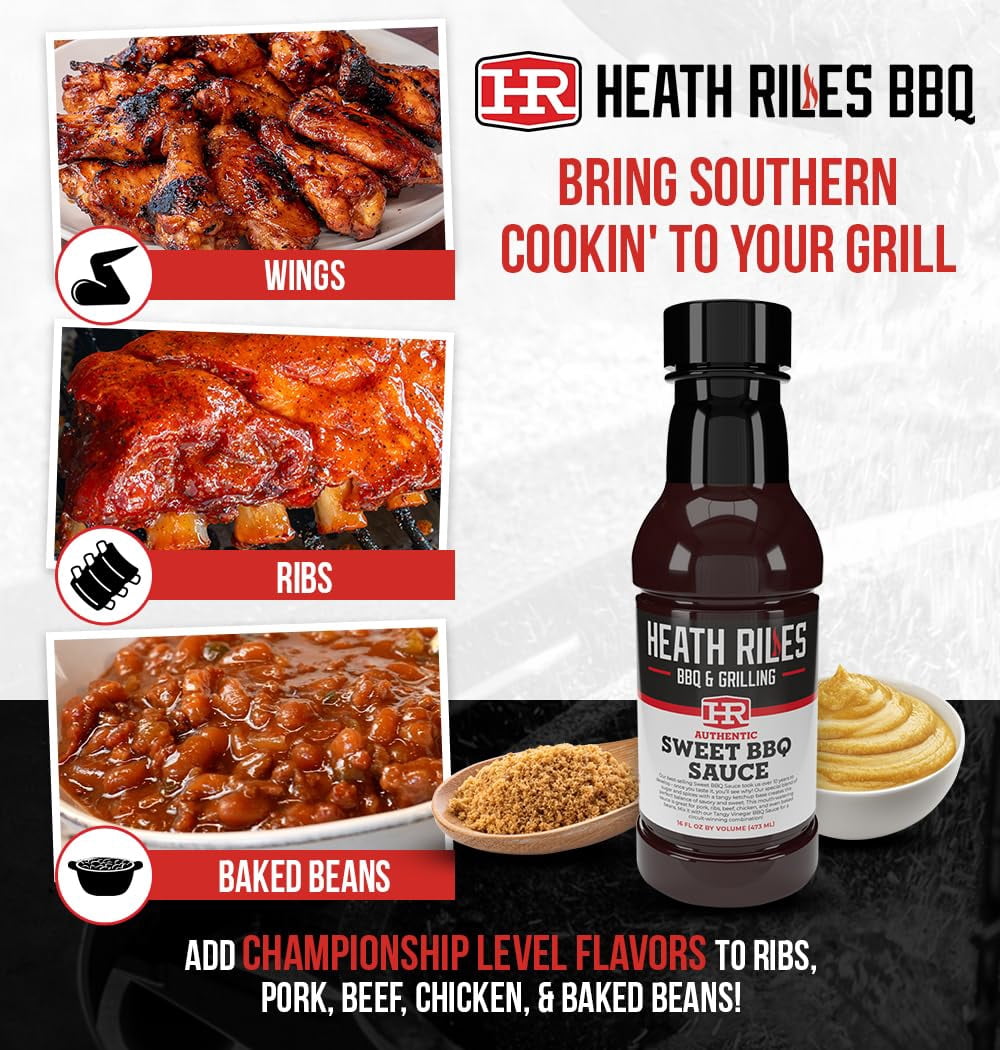 Heath Riles BBQ Sweet Barbecue Sauce, Champion Pitmaster Recipe, Bottle 16 oz.
