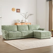 Harper & Bright Designs L-Shaped Sectional Sofa Set with Movable Ottoman, 3-Seat Couch with Extra-Wide Seat Cushion, Chenille Upholstered Sectional Sofe with USB and Type-C Charger, 110", Green