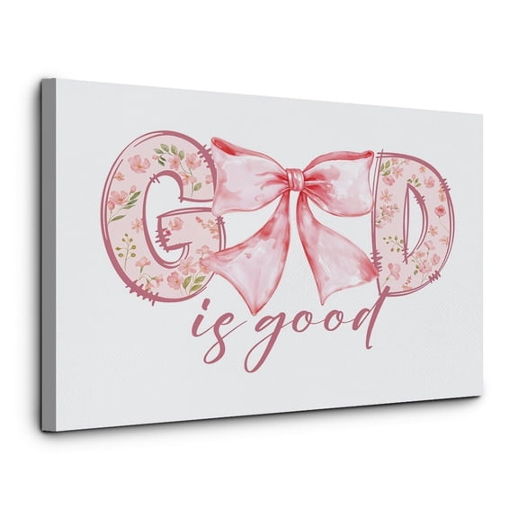 God is Good Christian Canvas Wall Art Bible Verses Wall Decor, Coquette Room Decor, Coquette Pink Bow Christian Poster Prints for Girls Bedroom Dorm Apartment Wall poster