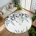 thumbnail image 3 of Teal Gray Eucalyptus Leaves 5ft Round Rug, Farmhouse Botanical Watercolor Non-Skid Rubber Backing Large Area Rugs - Living Room Bedroom Home Office, Indoor Floor Mat Carpets Washable Rug, 3 of 9