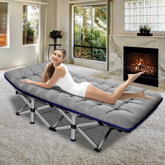MOPHOTO Folding Camping Cots for Adults 880lbs, 28" Wide Sturdy Portable Sleeping Bed, Folding Cot with Gray Mattress