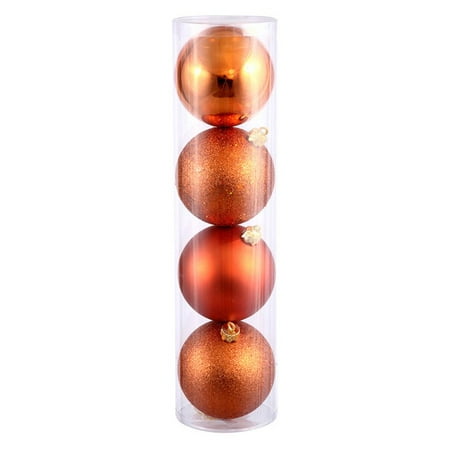 Vickerman 4.75" Burnish Orange 4-Finish Ball Ornaments, Set of 4