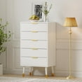thumbnail image 2 of Grooved 5 Drawer Storage Cabinet, Dressing Table with Gold  Metal  Handles, Small Dressing Table, Storage Cabinet Organizer, Wooden Chest of Drawers Dressing Table for Bedroom, Living Room, Hallway, 2 of 6